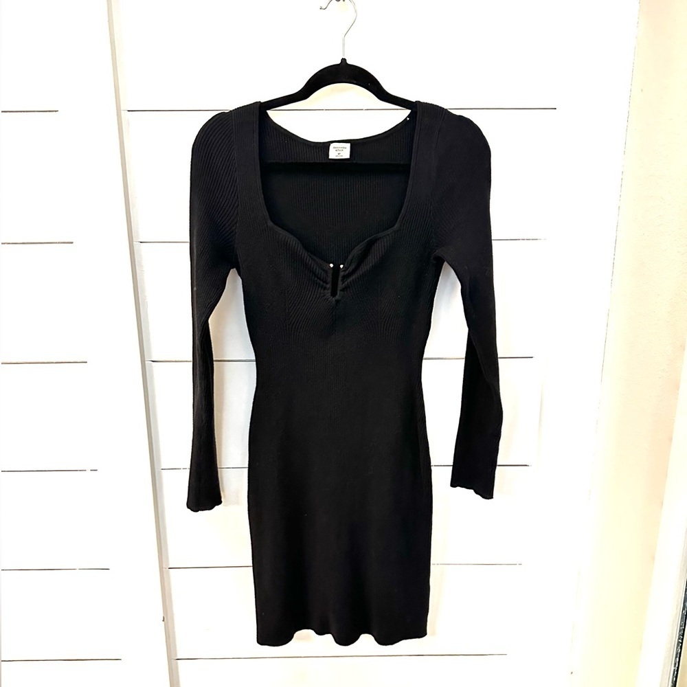 ABERCROMBIE & FITCH MT Black Hardware stretch mini sweater dress bodycon LBD - Picture 2 of 12